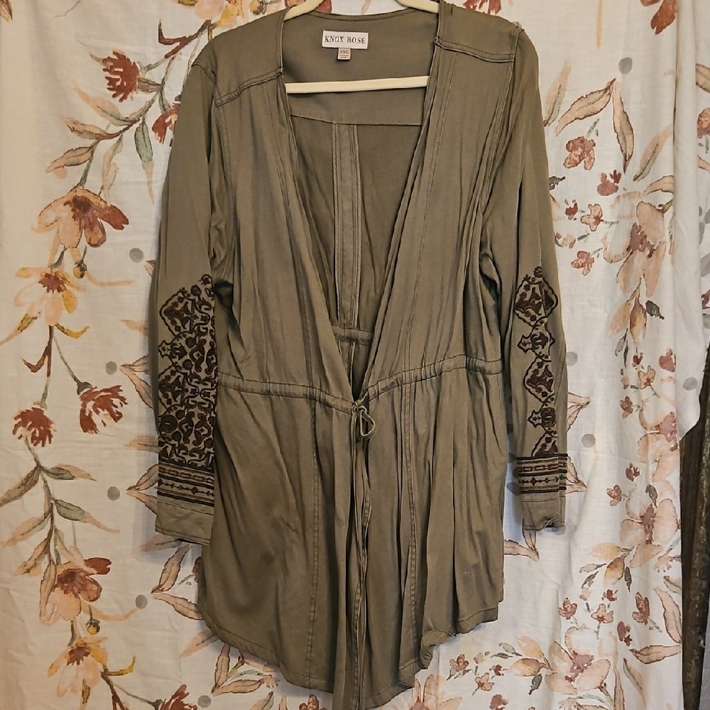 KNOX ROSE Sage Embroidered Wrap Cardigan XXL